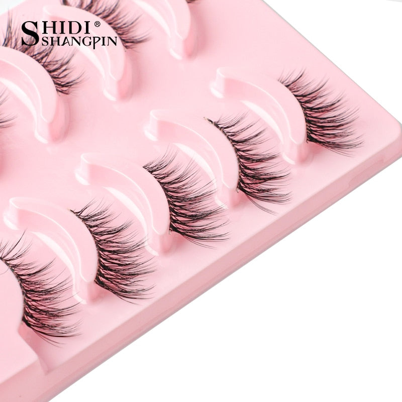 SHIDISHANGPIN 3/5 Pairs Half Eyelash Transparent Stalk Invisible Band Faux Mink Lashes Reusable False Eyelashes Natural Fluffy