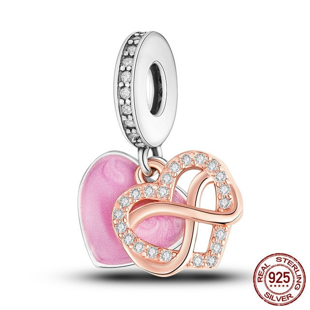 New 925 Sterling Silver Rose Gold Couple Dangle Charms Fit 925 Original Women Bracelet Beads Charm for Pendant Necklace Jewelry