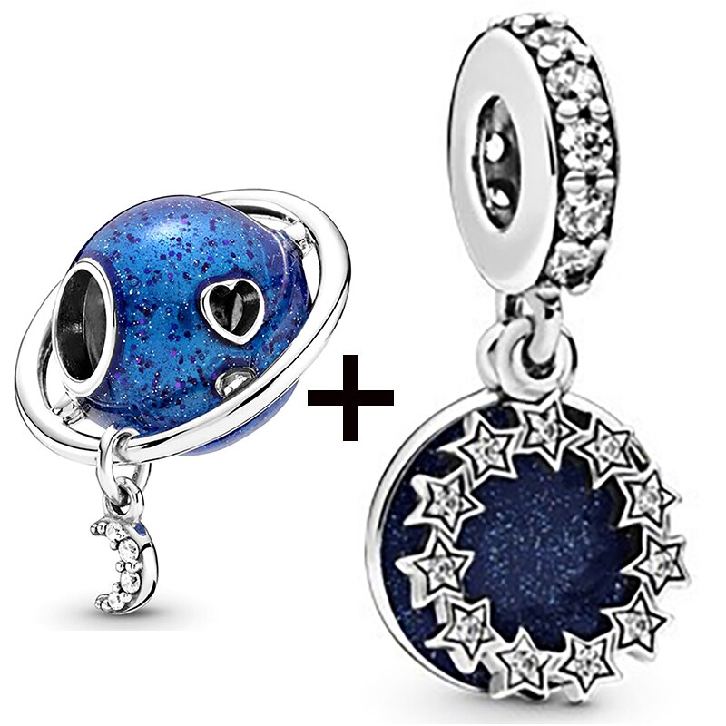 Seialoy 2pcs/lot Aircraft Earth Beads Charm Star Astronaut Pendant Rainbow Unicorn Dangle DIY Jewelry Bracelets Accessory