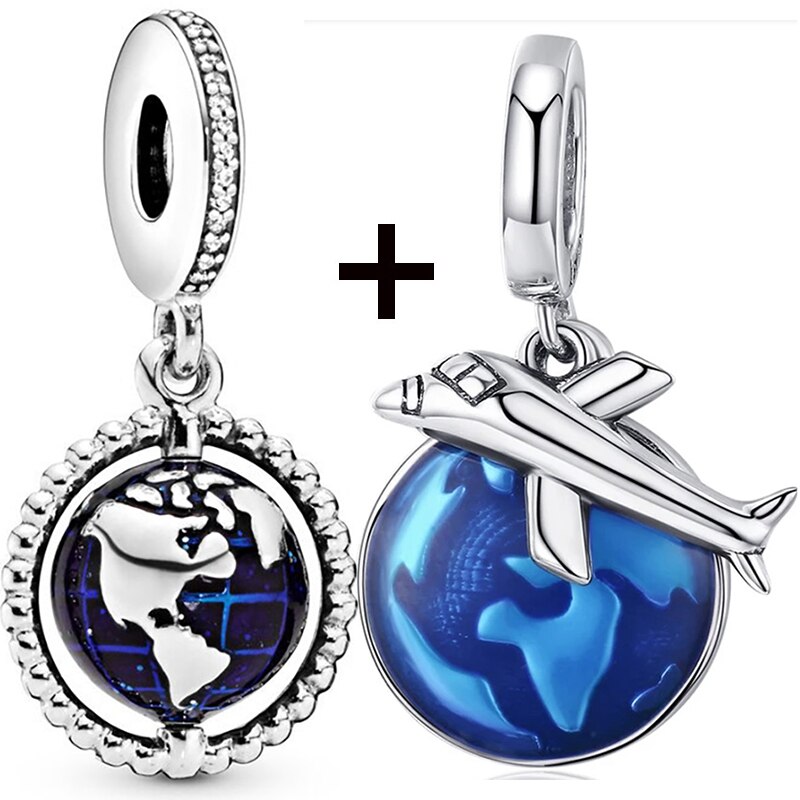 Seialoy 2pcs/lot Aircraft Earth Beads Charm Star Astronaut Pendant Rainbow Unicorn Dangle DIY Jewelry Bracelets Accessory