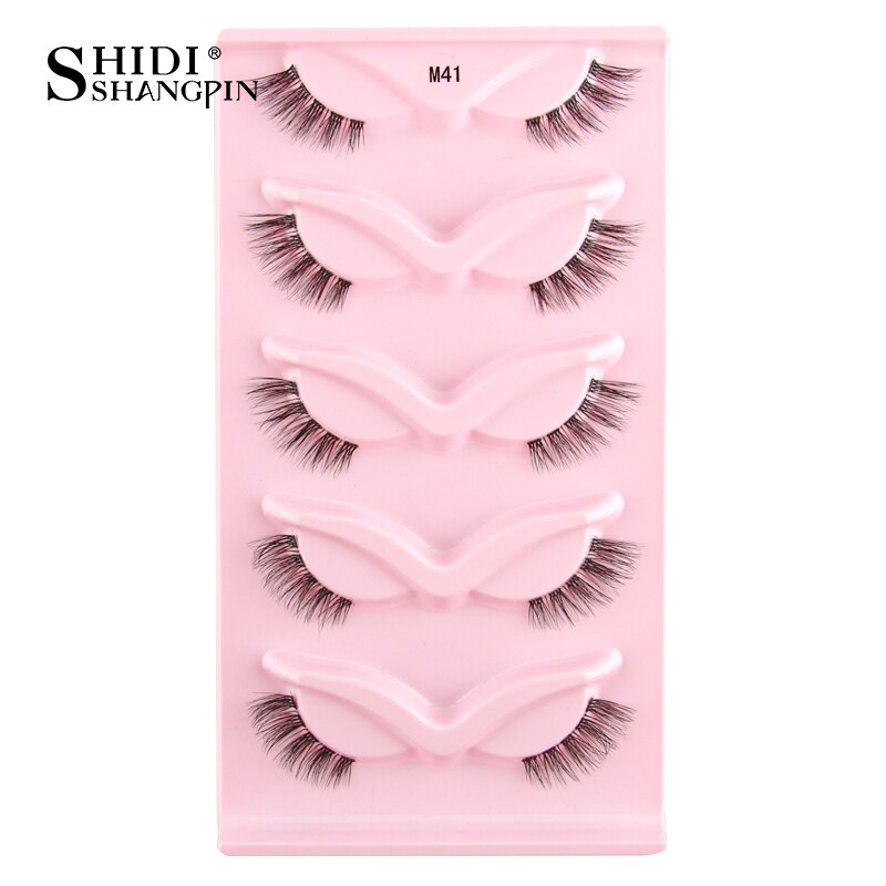 SHIDISHANGPIN 3/5 Pairs Half Eyelash Transparent Stalk Invisible Band Faux Mink Lashes Reusable False Eyelashes Natural Fluffy