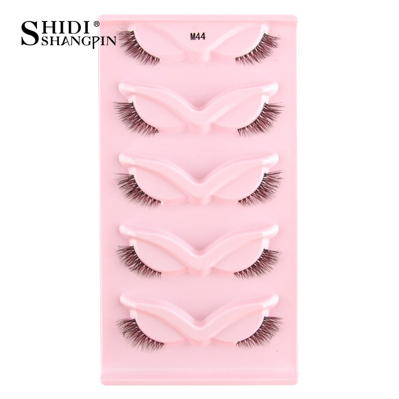 SHIDISHANGPIN 3/5 Pairs Half Eyelash Transparent Stalk Invisible Band Faux Mink Lashes Reusable False Eyelashes Natural Fluffy
