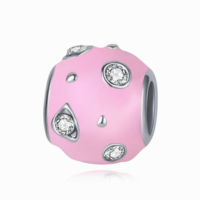 Pink Color Crystal Beads Heart Ladybug Love Flower Pendant Bracelet DIY Charm Lady Jewelry Gift