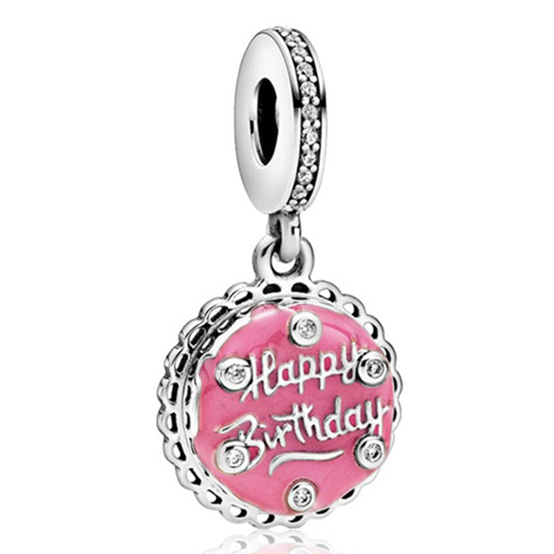 Pink Color Crystal Beads Heart Ladybug Love Flower Pendant Bracelet DIY Charm Lady Jewelry Gift