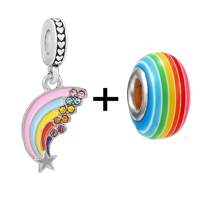 2Pcs/lot Special Offer Love Star Rainbow Charms Beads Fit Brand Bracelet & Necklaces For Women DIY Making Jewelry Accessories