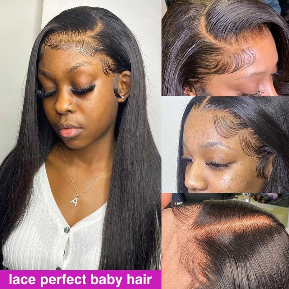 360 Full Lace Frontal Wig Brazilian Bone Straight 13x4 Transparent Lace Front Human Hair Wigs For Black Women Pre Plucked Bling