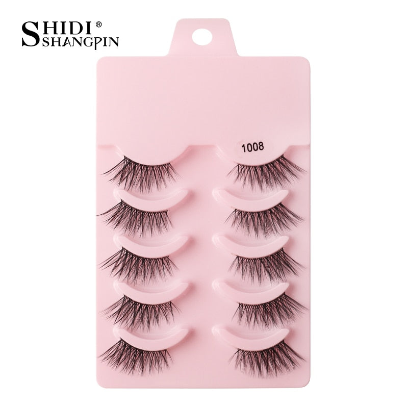 SHIDISHANGPIN 3/5 Pairs Half Eyelash Transparent Stalk Invisible Band Faux Mink Lashes Reusable False Eyelashes Natural Fluffy