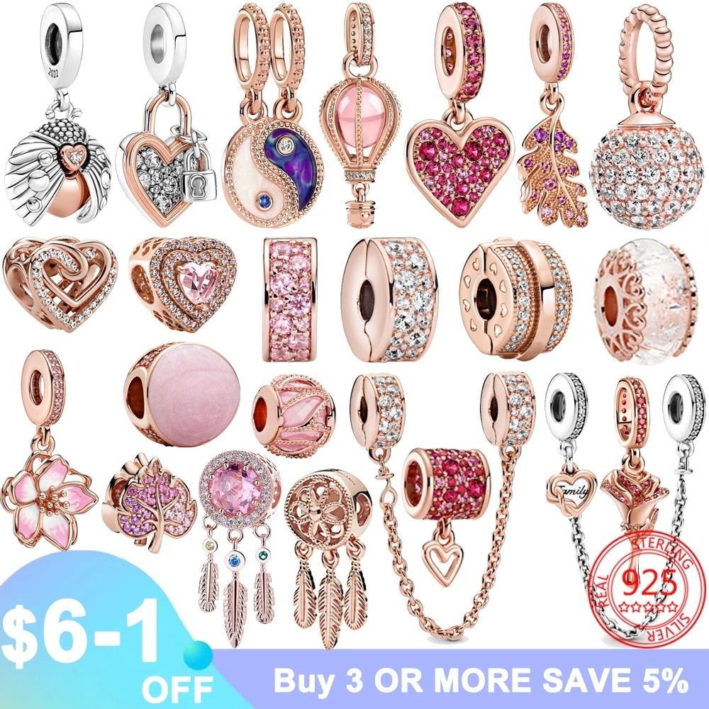 New 925 Sterling Silver Rose Gold Couple Dangle Charms Fit 925 Original Women Bracelet Beads Charm for Pendant Necklace Jewelry