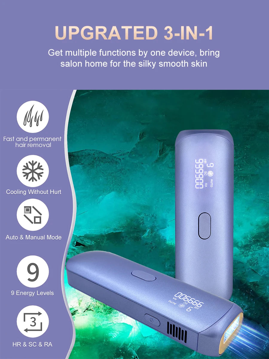 3in1 Portable Laser Hair Removal for Women Cooling Rejuvenation Acne Remove Permanent Bikini Trimmer Free Shipping IPL EpFilator