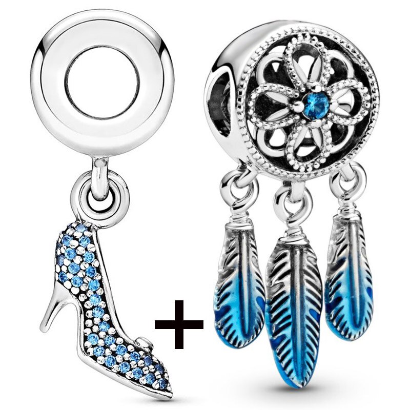 Seialoy 2pcs/lot Blue Ice Snow Charm Castle Princess Beaded High Heels Snowflake Pendant DIY Beacelets Accessory Gift
