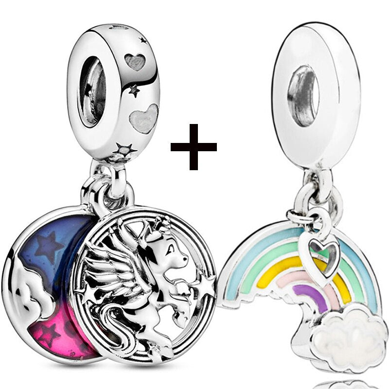 Seialoy 2pcs/lot Aircraft Earth Beads Charm Star Astronaut Pendant Rainbow Unicorn Dangle DIY Jewelry Bracelets Accessory
