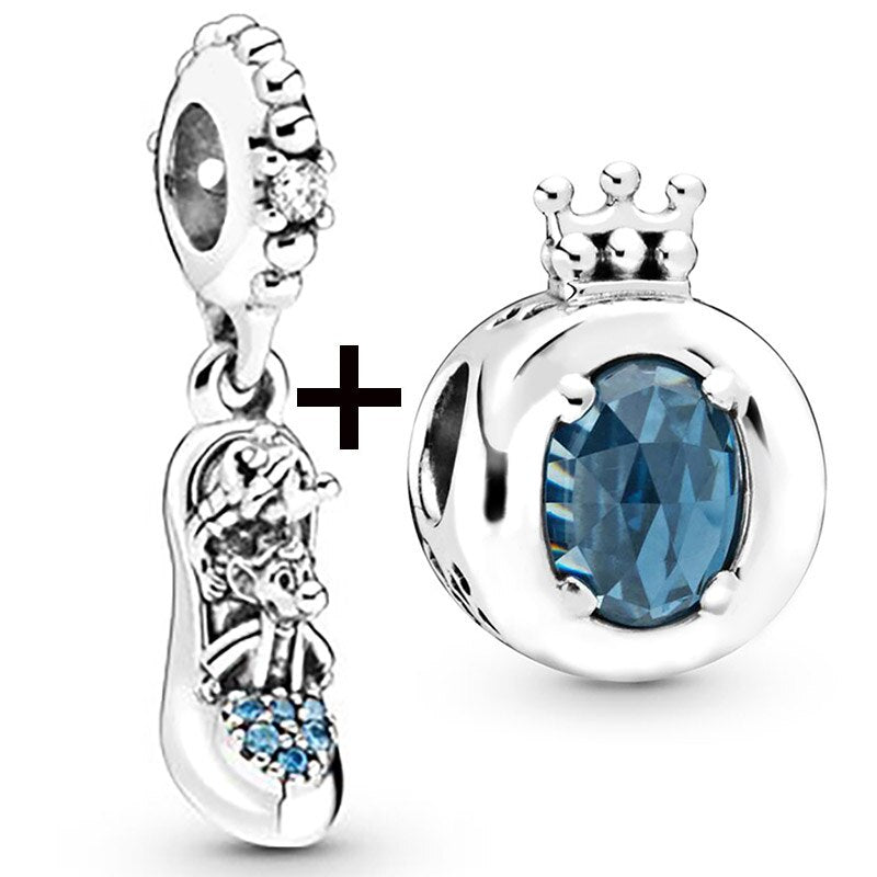 Seialoy 2pcs/lot Blue Ice Snow Charm Castle Princess Beaded High Heels Snowflake Pendant DIY Beacelets Accessory Gift