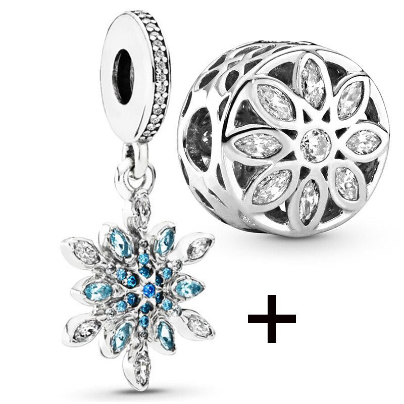 Seialoy 2pcs/lot Blue Ice Snow Charm Castle Princess Beaded High Heels Snowflake Pendant DIY Beacelets Accessory Gift