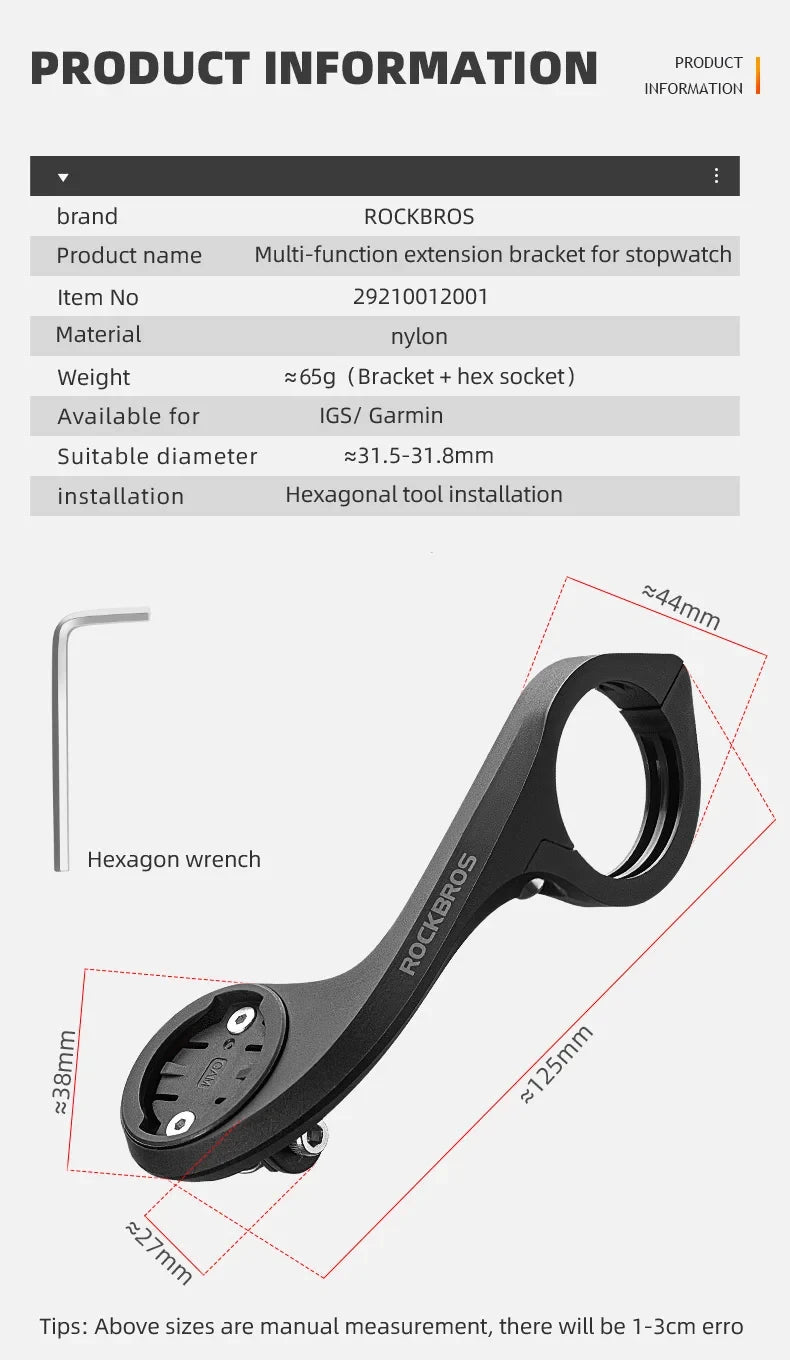 ROCKBROS Nylon Bicycle Speedometer Holder for Gopro Mount IGS / Garmin / Bryton / Cateye Computer MTB Bike Stopwatch Light Mount
