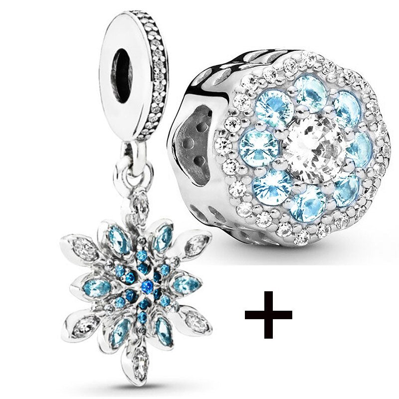 Seialoy 2pcs/lot Blue Ice Snow Charm Castle Princess Beaded High Heels Snowflake Pendant DIY Beacelets Accessory Gift