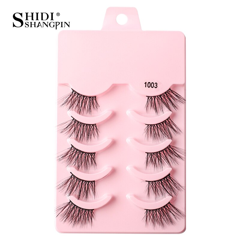 SHIDISHANGPIN 3/5 Pairs Half Eyelash Transparent Stalk Invisible Band Faux Mink Lashes Reusable False Eyelashes Natural Fluffy
