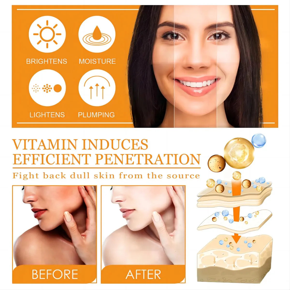 Vitamin C Serum for Face Whitening Facial Serum Hyaluronic Acid Dark Spot Remover Korean Skin Care