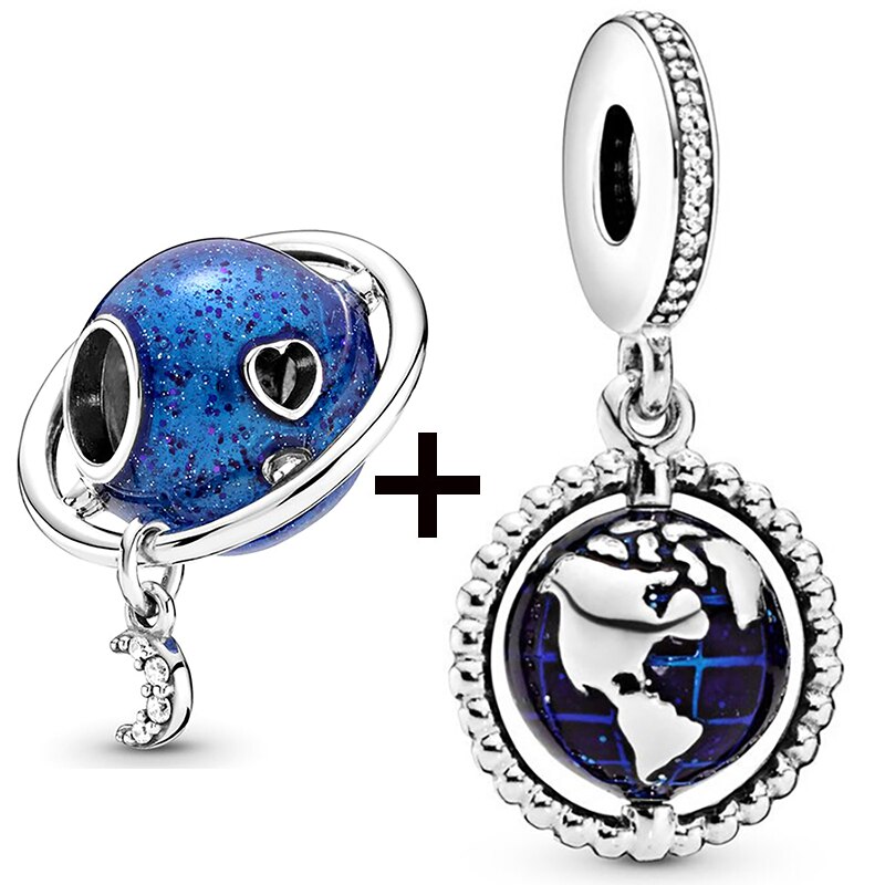 Seialoy 2pcs/lot Aircraft Earth Beads Charm Star Astronaut Pendant Rainbow Unicorn Dangle DIY Jewelry Bracelets Accessory