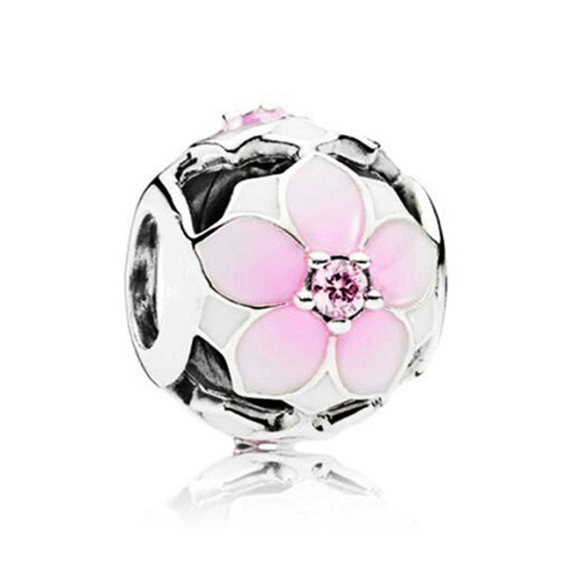 Pink Color Crystal Beads Heart Ladybug Love Flower Pendant Bracelet DIY Charm Lady Jewelry Gift
