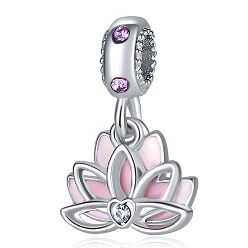 Pink Color Crystal Beads Heart Ladybug Love Flower Pendant Bracelet DIY Charm Lady Jewelry Gift