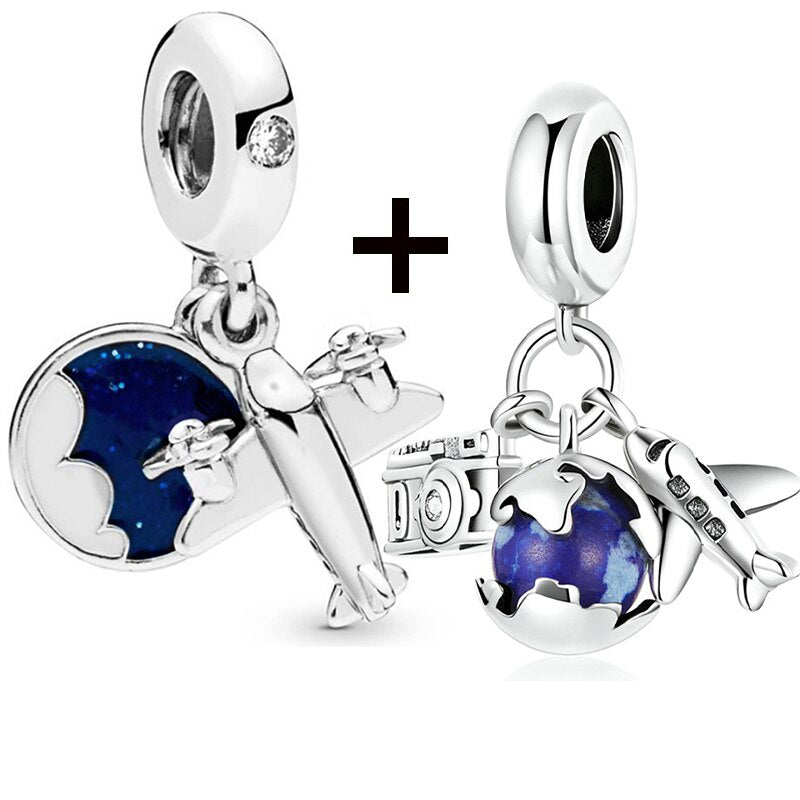Seialoy 2pcs/lot Aircraft Earth Beads Charm Star Astronaut Pendant Rainbow Unicorn Dangle DIY Jewelry Bracelets Accessory