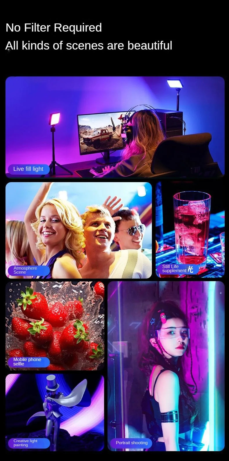 Phone Clip Fill Light RGB Flash Selfie Light Camera Phone Tablet Video Fill Light Portable Colorful Fill Light