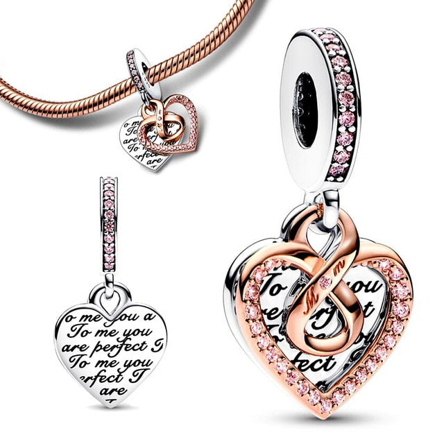 New 925 Sterling Silver Rose Gold Couple Dangle Charms Fit 925 Original Women Bracelet Beads Charm for Pendant Necklace Jewelry