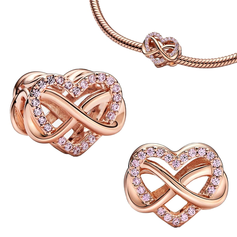 New 925 Sterling Silver Rose Gold Couple Dangle Charms Fit 925 Original Women Bracelet Beads Charm for Pendant Necklace Jewelry