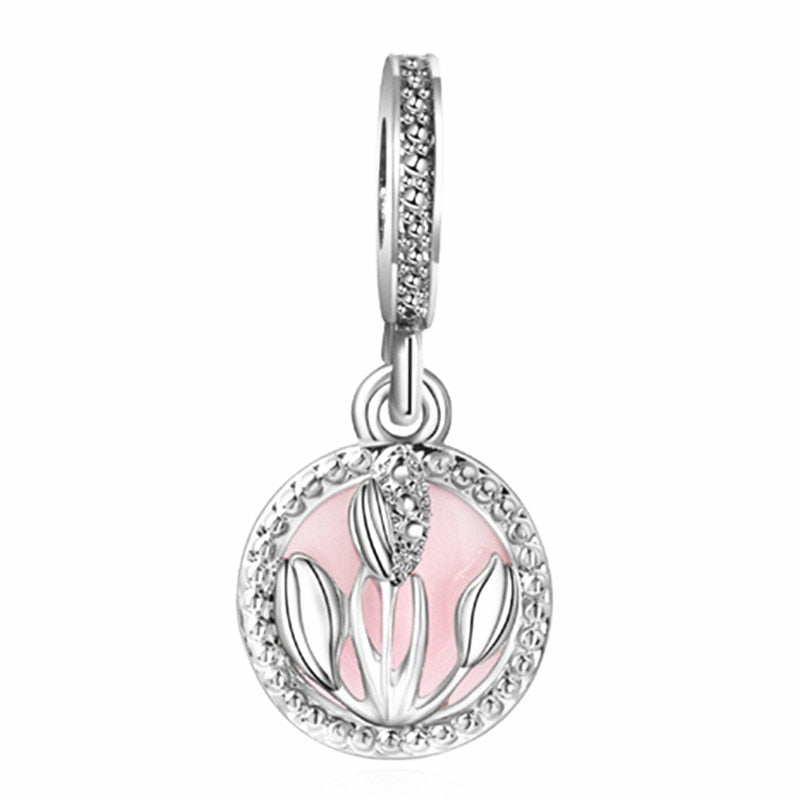 Pink Color Crystal Beads Heart Ladybug Love Flower Pendant Bracelet DIY Charm Lady Jewelry Gift