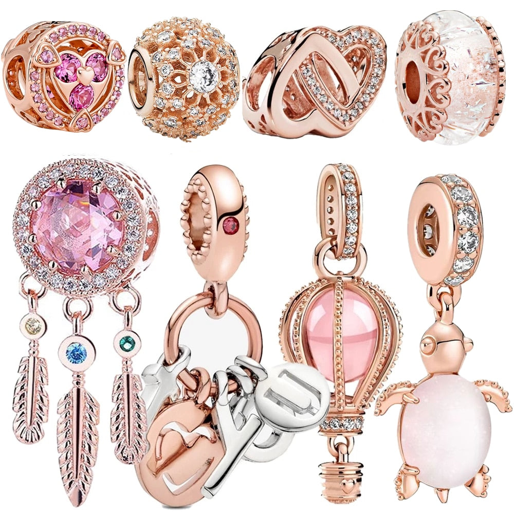New 925 Sterling Silver Rose Gold Couple Dangle Charms Fit 925 Original Women Bracelet Beads Charm for Pendant Necklace Jewelry