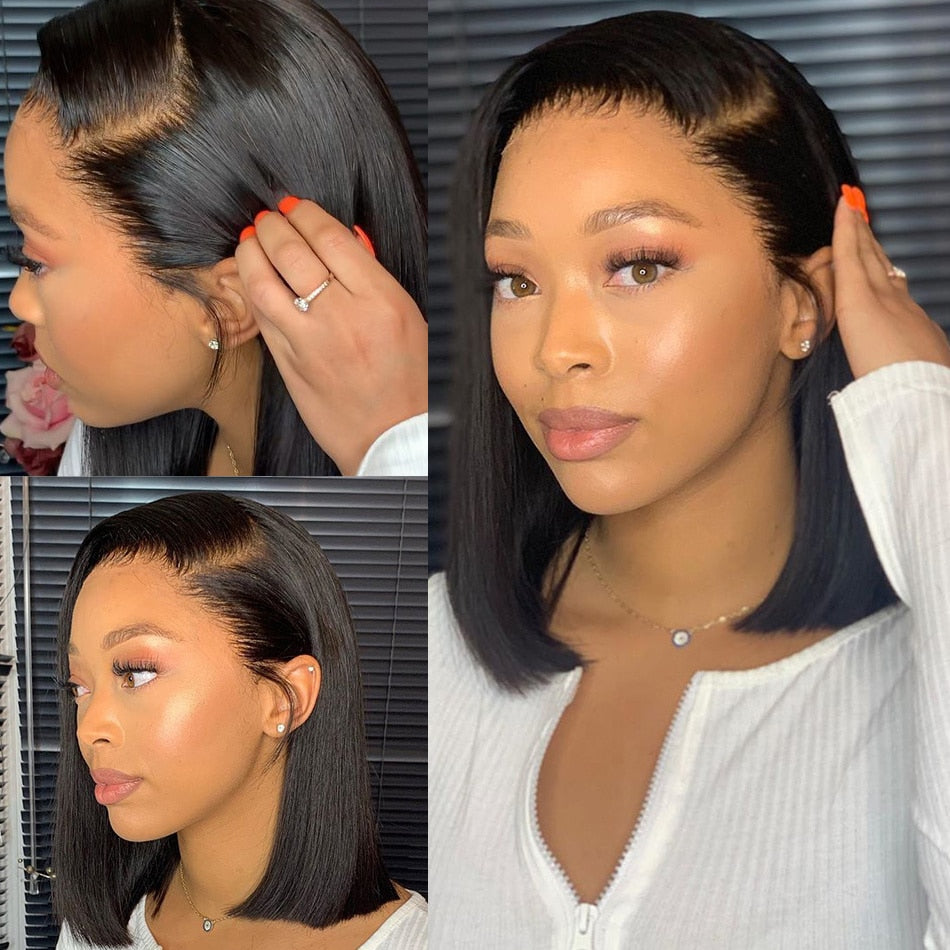 Short Bob Human Hair Wigs Brazilian 13X4 Glueless Straight Lace Front Wigs For Women Transparent Lace Pre Plucked Bone Bob Wig