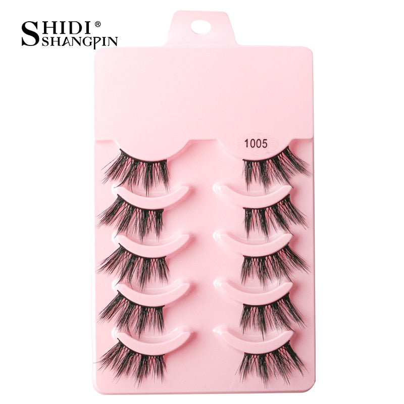 SHIDISHANGPIN 3/5 Pairs Half Eyelash Transparent Stalk Invisible Band Faux Mink Lashes Reusable False Eyelashes Natural Fluffy
