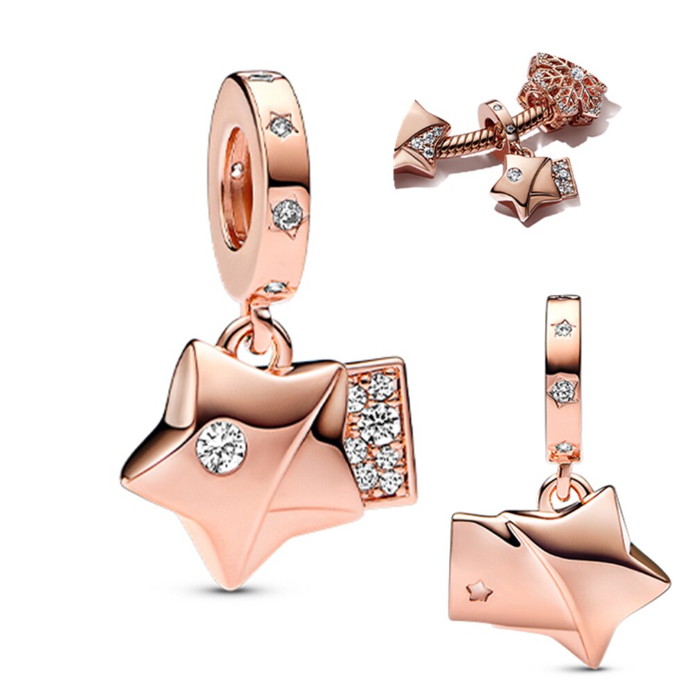 New 925 Sterling Silver Rose Gold Couple Dangle Charms Fit 925 Original Women Bracelet Beads Charm for Pendant Necklace Jewelry