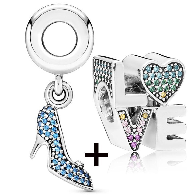 Seialoy 2pcs/lot Blue Ice Snow Charm Castle Princess Beaded High Heels Snowflake Pendant DIY Beacelets Accessory Gift
