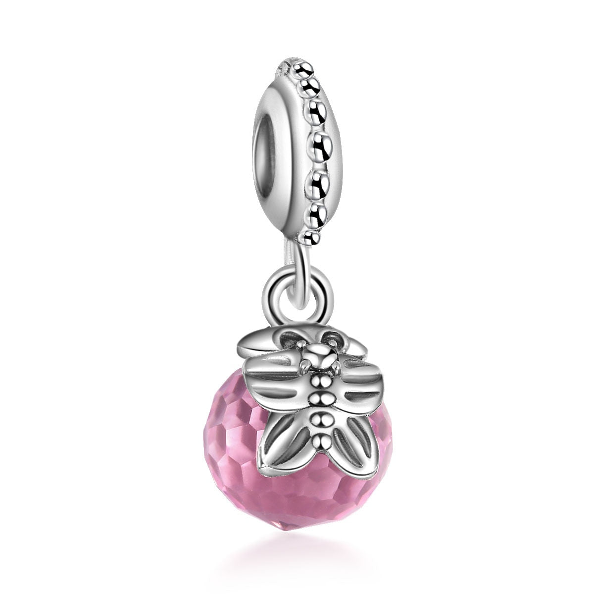 Pink Color Crystal Beads Heart Ladybug Love Flower Pendant Bracelet DIY Charm Lady Jewelry Gift