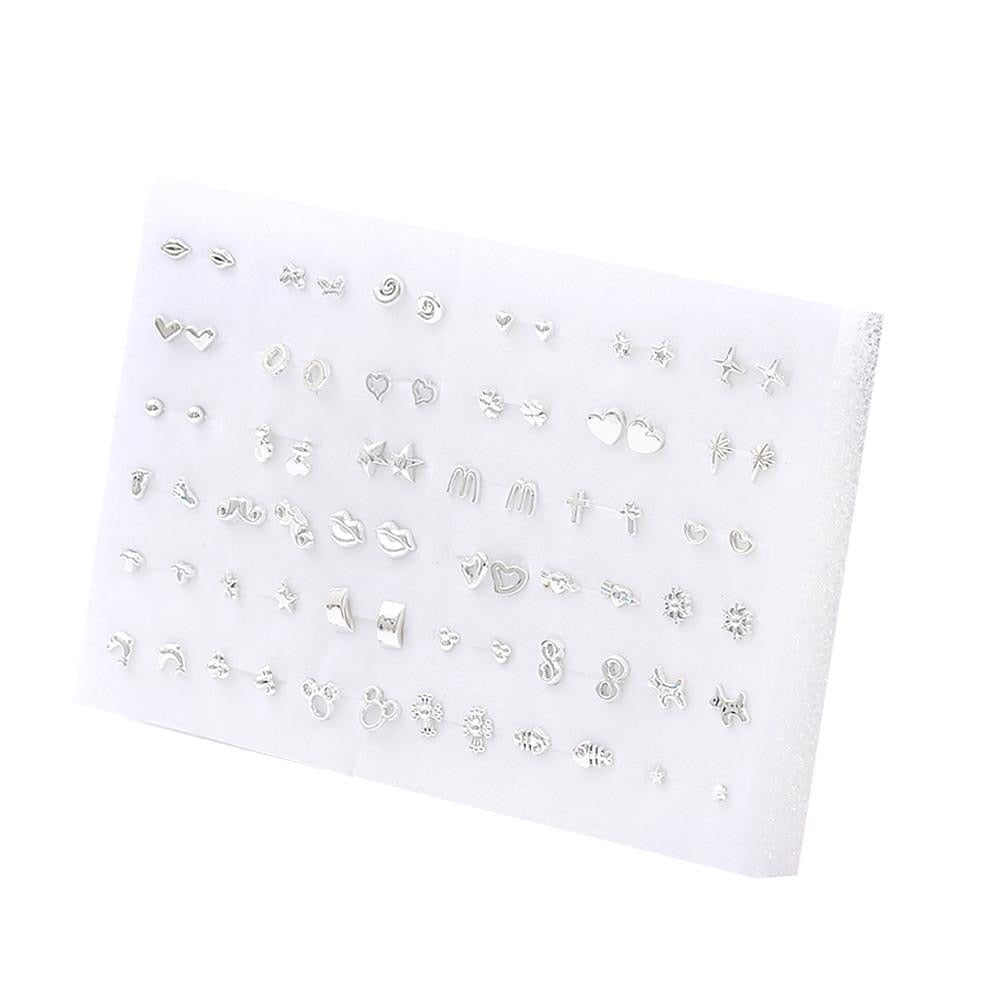 36Pairs Randomly Mixed Silver Color Women Butterfly Bowknot Flower Heart Small Plastic Stud Earrings Sets For Girl Jewelry Party