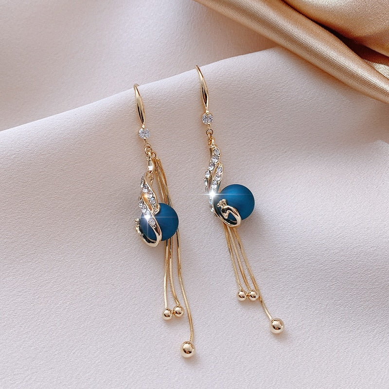 S925 Japan and South Korea new analog red peacock pearl tassel female earrings 2021 Spring Festival gift jewelry