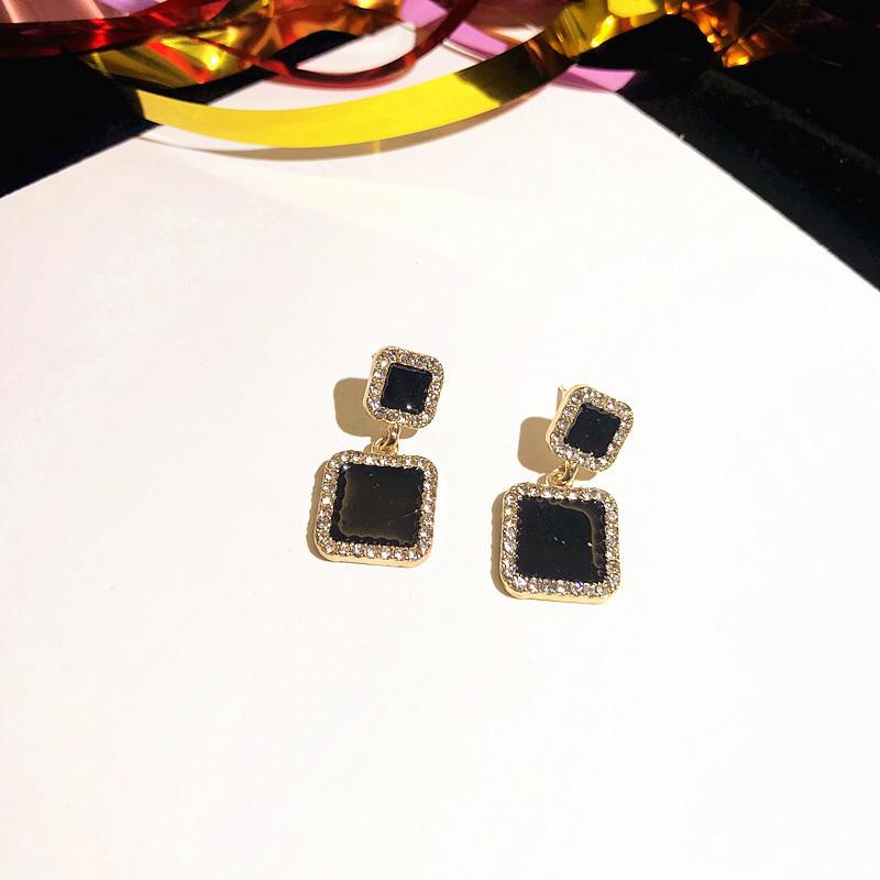 Personality Black Geometric Compact And Simple Net Red Temperament Earrings Rhinestones All-match Women's Gift Earrings Jewelry