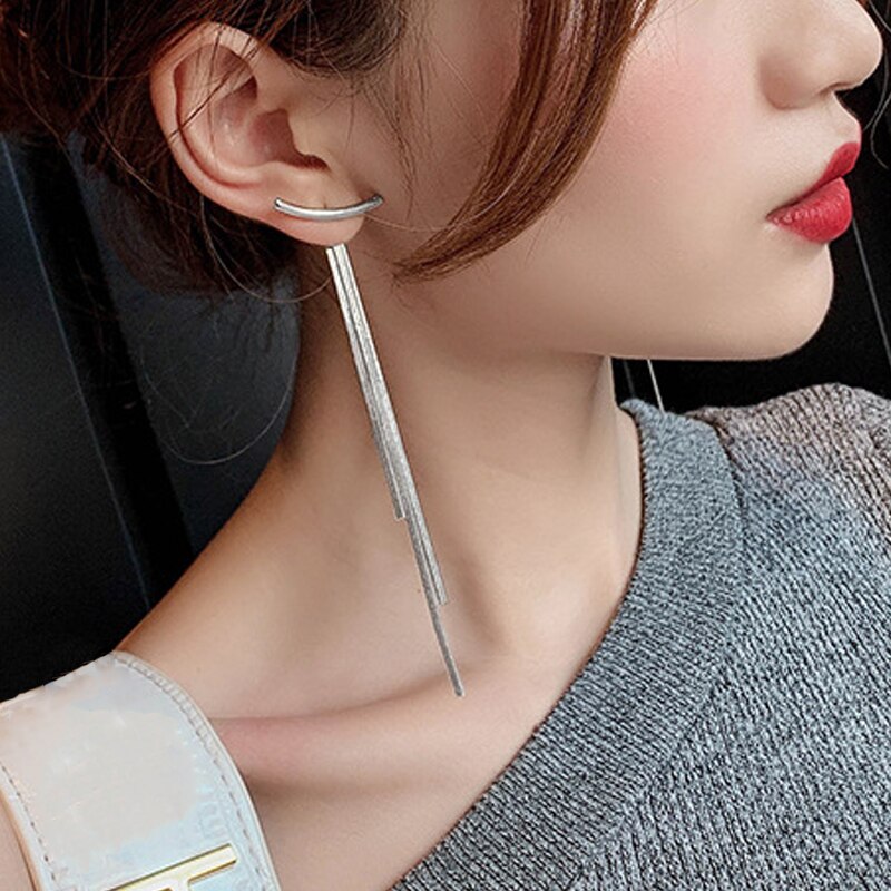 New Minimalist Silver Color Chain Long Tassel Drop Earring For Women Statement Dangle Earrings Personality Ear Line Jewelry Gift