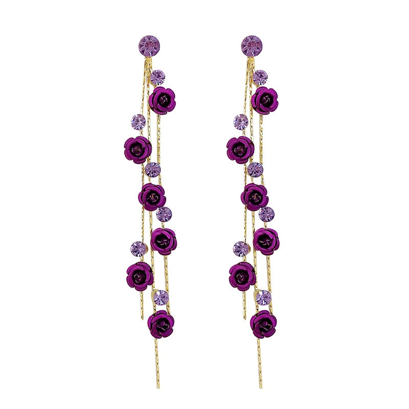 South Korea web celebrity super fairy temperament elegant Hyun fashion fashion earrings delicate purple flowers rose earrings