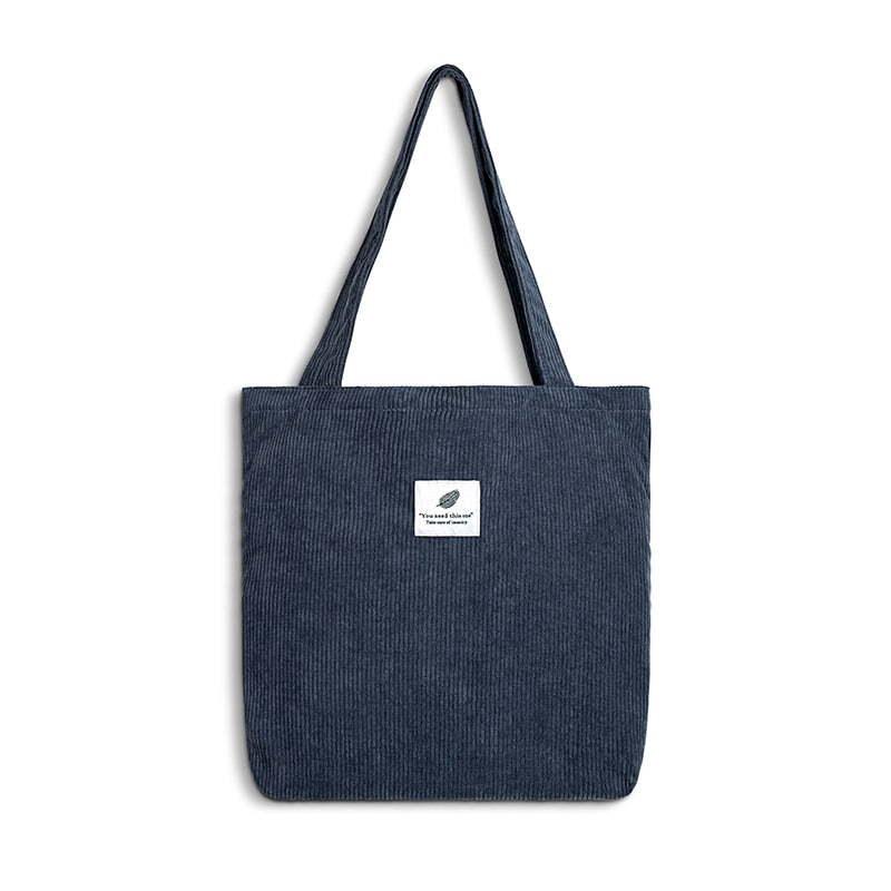 Women Corduroy Canvas Tote Handbag Female Cloth Shoulder Bags Young Ladies Casual Shopping Bag Girls Reusable Folding Bags