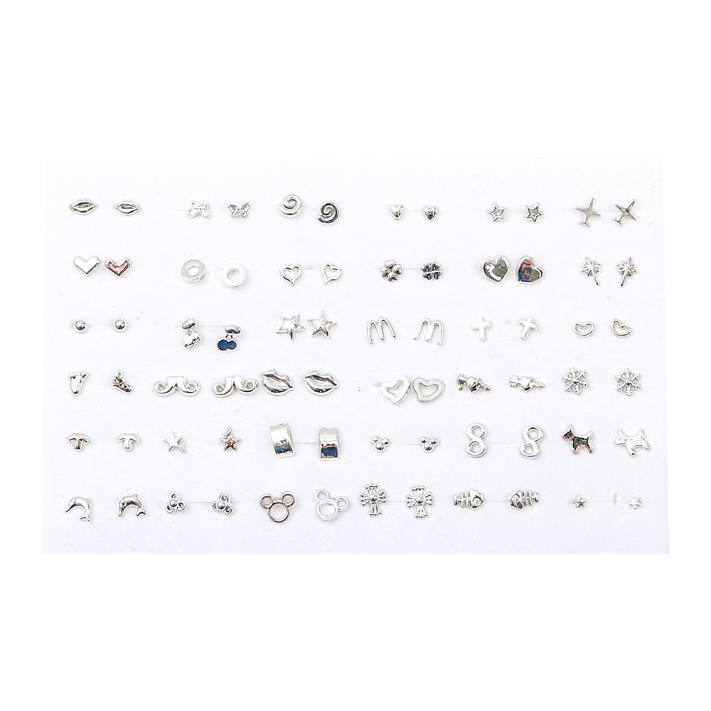 36Pairs Randomly Mixed Silver Color Women Butterfly Bowknot Flower Heart Small Plastic Stud Earrings Sets For Girl Jewelry Party