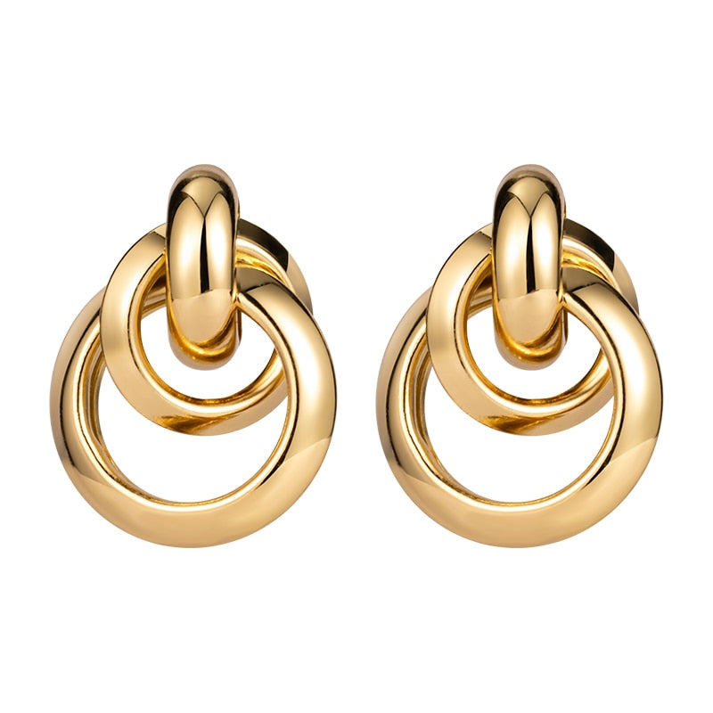 Women's Earrings Gold Unusual hoop Earrings for women Korean Vintage Geometry Metal Earrings 2021 Trendy Fashion Female Jewelry