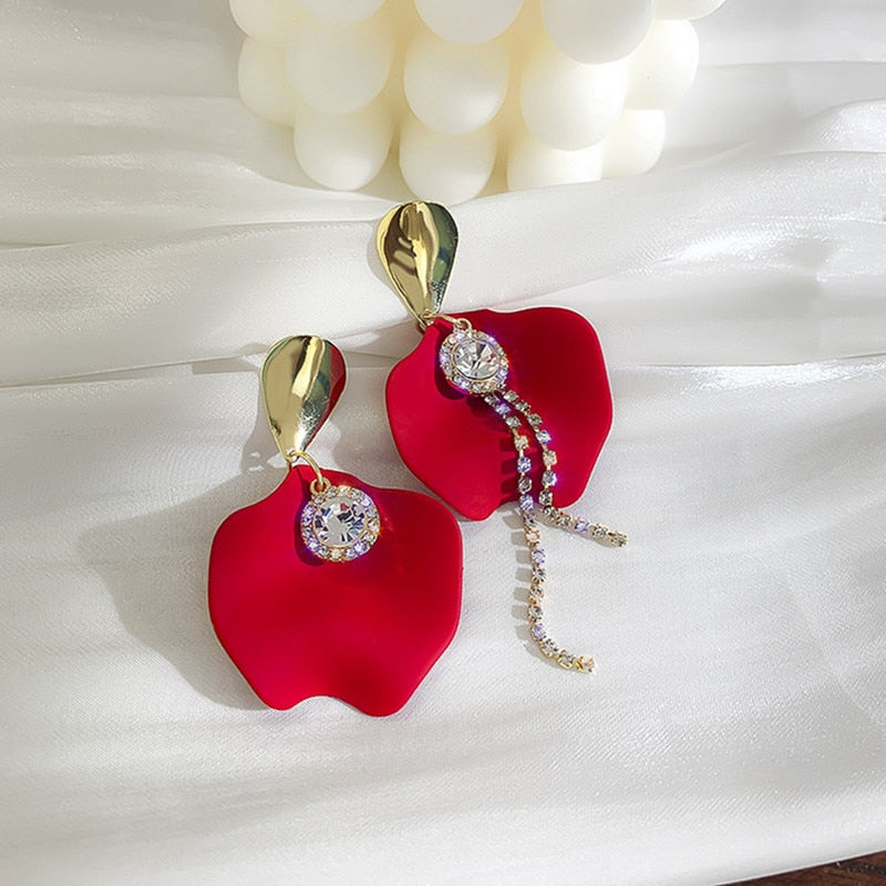 S925 Japan and South Korea new analog red peacock pearl tassel female earrings 2021 Spring Festival gift jewelry