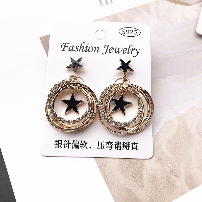 Personality Black Geometric Compact And Simple Net Red Temperament Earrings Rhinestones All-match Women's Gift Earrings Jewelry
