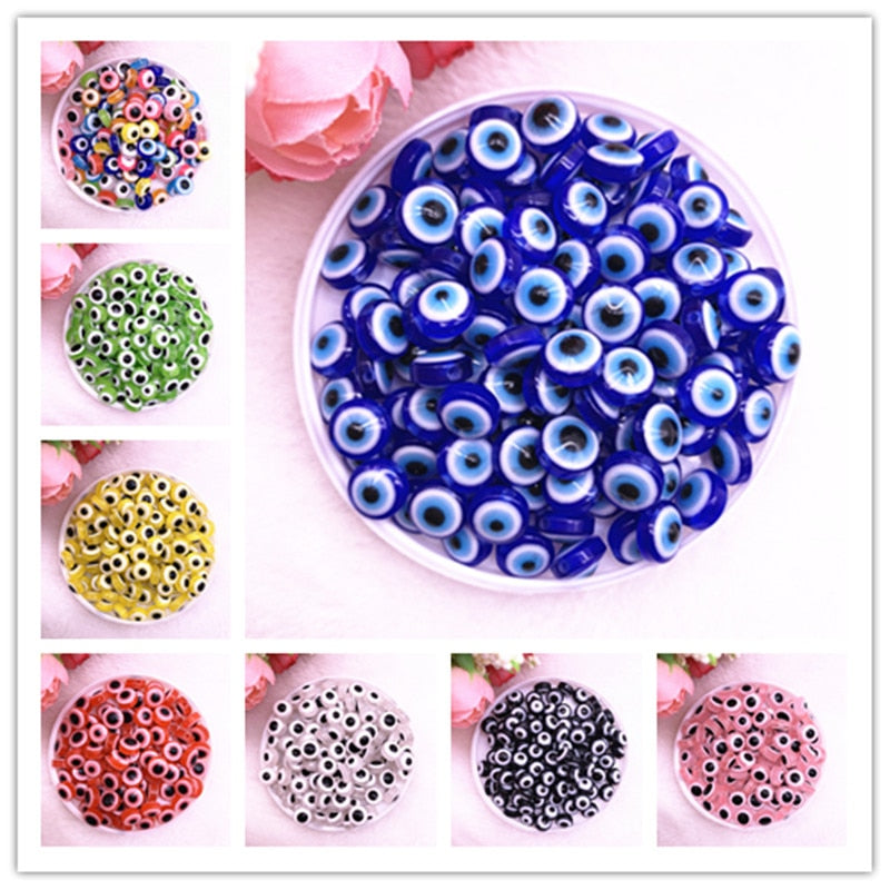 NEW 50PCS 8/10mm Oval Beads Evil Eye Resin Spacer Beads for Jewelry Making DIY Bracelet Beads #01