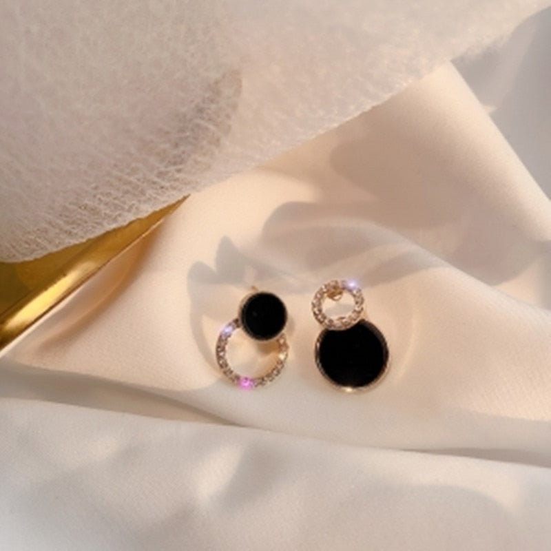 Personality Black Geometric Compact And Simple Net Red Temperament Earrings Rhinestones All-match Women's Gift Earrings Jewelry