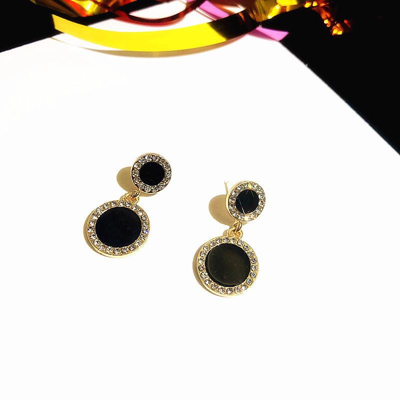 Personality Black Geometric Compact And Simple Net Red Temperament Earrings Rhinestones All-match Women's Gift Earrings Jewelry