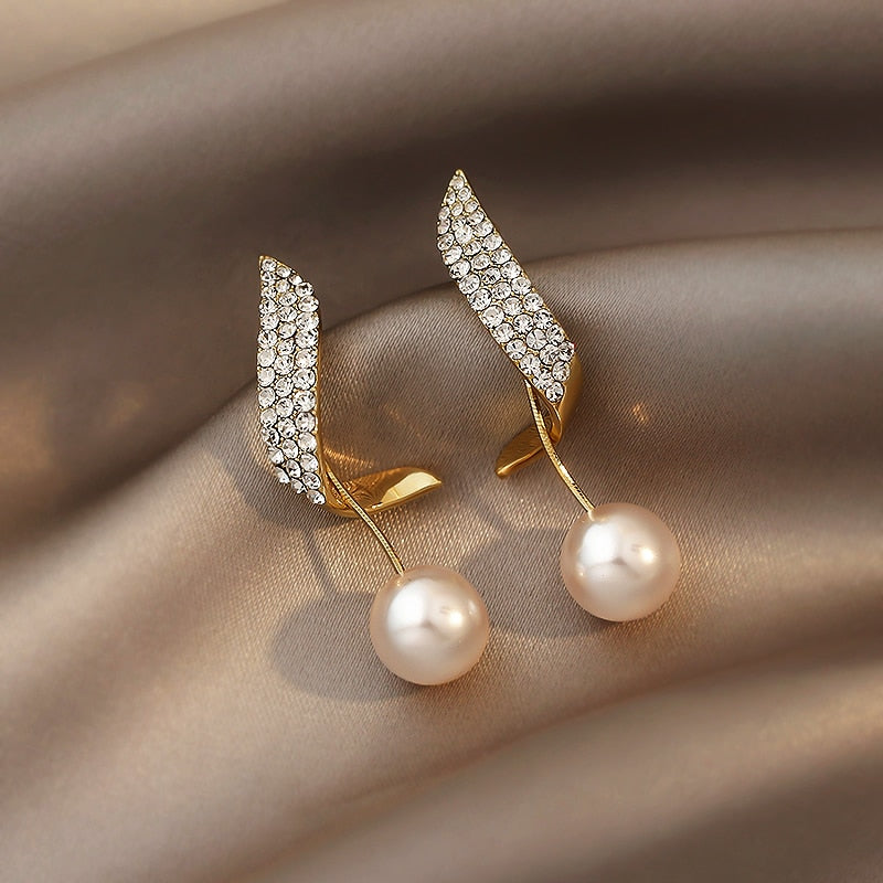 Korean Fashion Geometric Metal Pearl Pendant Drop Earrings For Woman 2021 Gothic Girl's Elegant Jewelry Wedding Set Accessories