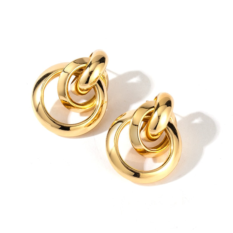 Women's Earrings Gold Unusual hoop Earrings for women Korean Vintage Geometry Metal Earrings 2021 Trendy Fashion Female Jewelry
